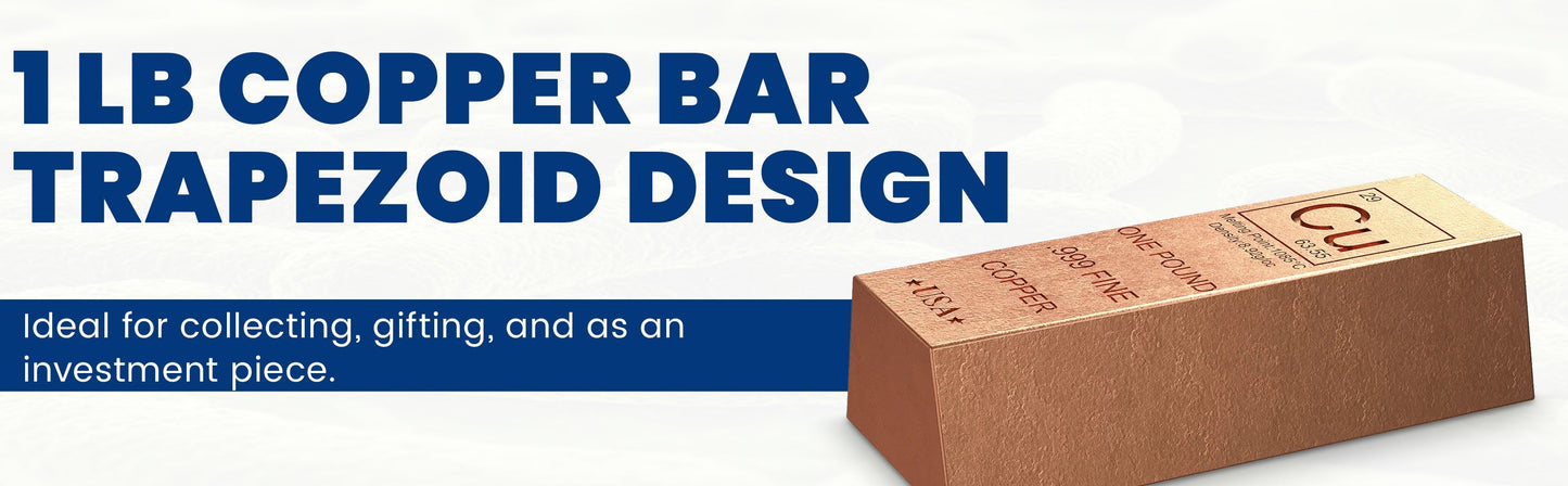 1 Pound Copper Bullion Bar Ingot Paperweight - 999 Pure Chemistry Element Design with Certificate of Authenticity