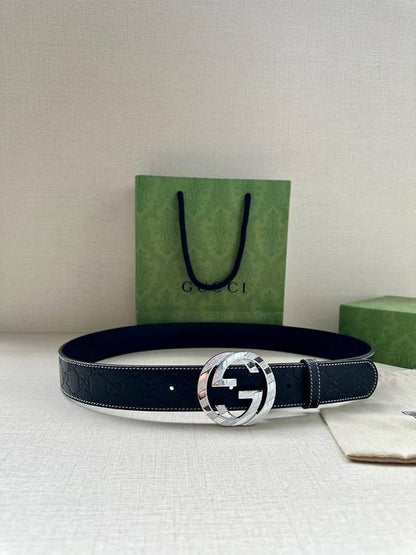 GUCCI Embellished coated-canvas and leather belt 'Black'