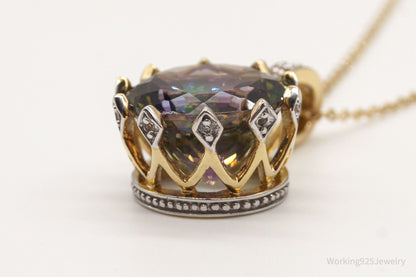 VTG Mystic Topaz Cubic Zirconia Gold Vermeil Sterling Silver Crown Necklace
