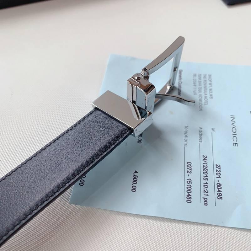 Prada Leather Reversible Belt With Triple Buckles 'Black/Blue'