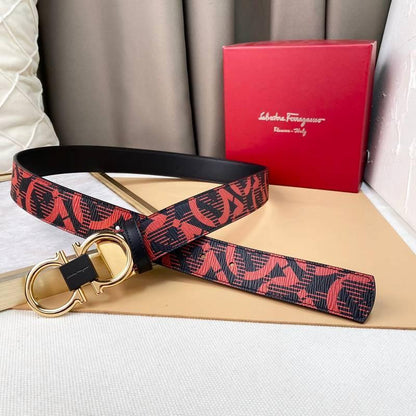 Salvatore Ferragamo Adjustable & Reversible Logo All Over Men Belt 'Red/Black'
