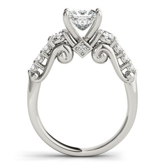 14k White Gold 3 Stone Antique Design Diamond Engagement Ring (1 3/4 cttw) — photo 2 of 4