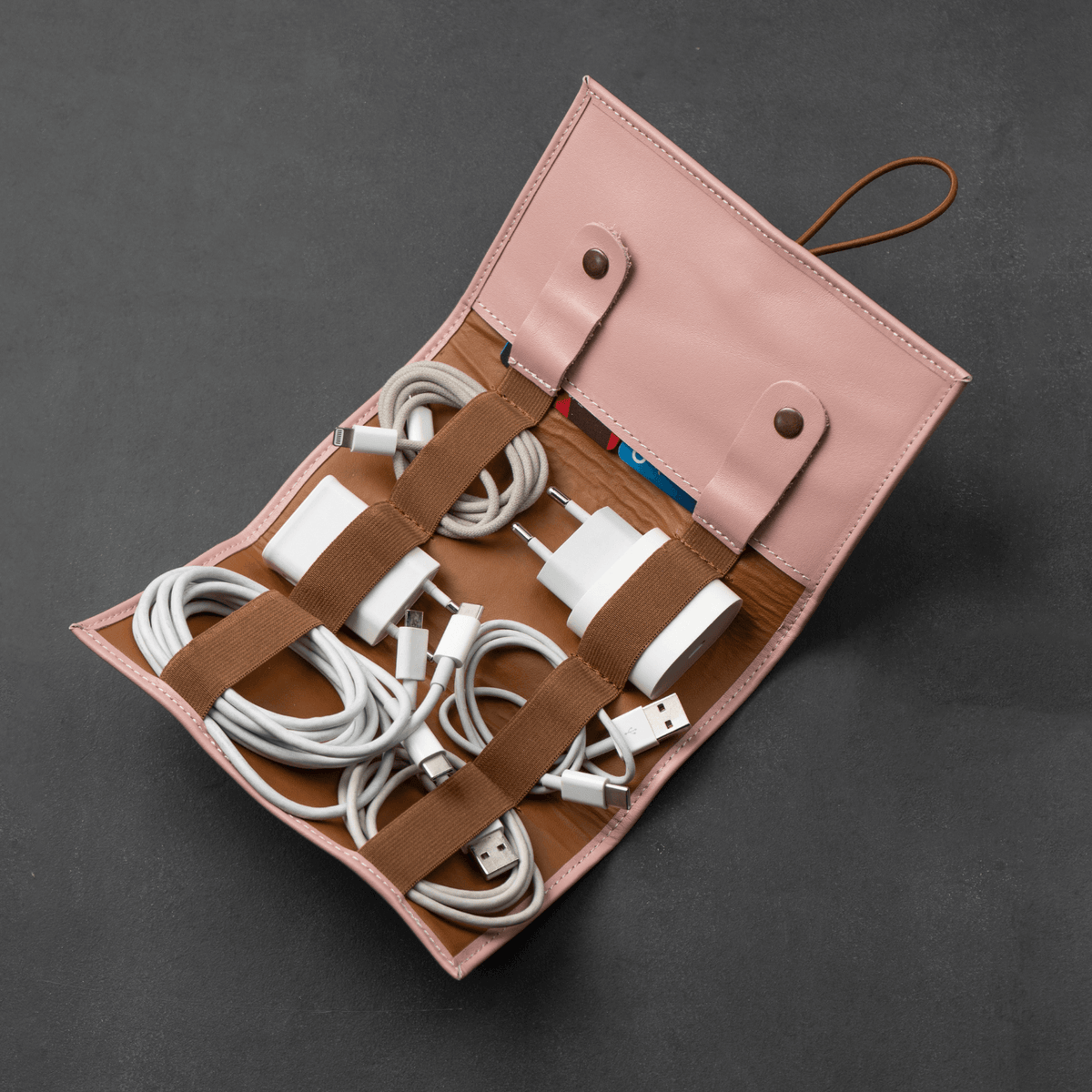 Leather Pink Travel Tech Organizer - Riverside