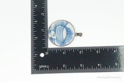 Vintage Blue & White Ming Porcelain Sterling Silver Pendant – Estate Jewelry