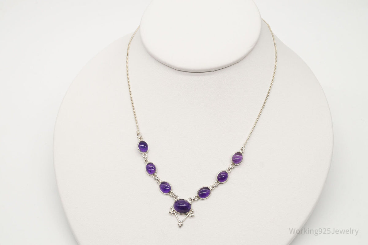 Vintage Amethyst Bib Style Silver Necklace