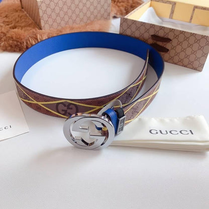 GUCCI Embellished coated-canvas and leather belt 'Brown'
