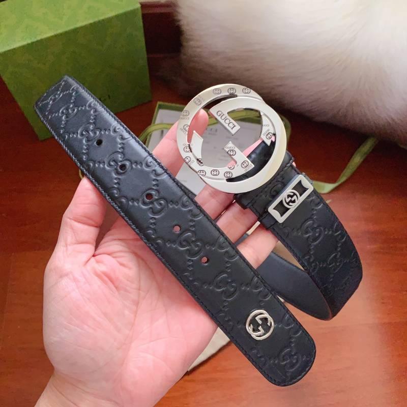 GUCCI Embellished coated-canvas and leather belt 'Black'
