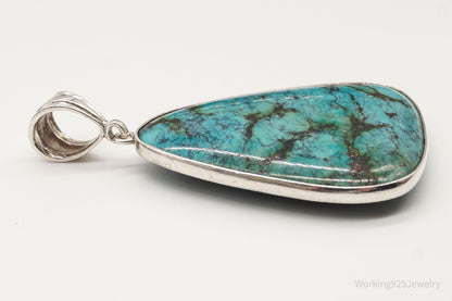 Vintage Large Turquoise Sterling Silver Necklace Pendant