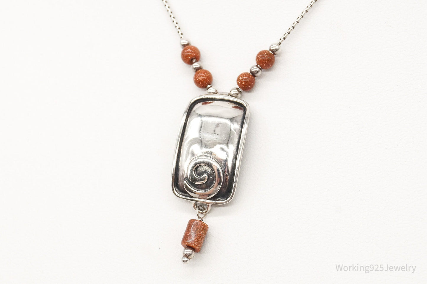 Designer Silpada Goldstone Hammered Sterling Silver Necklace