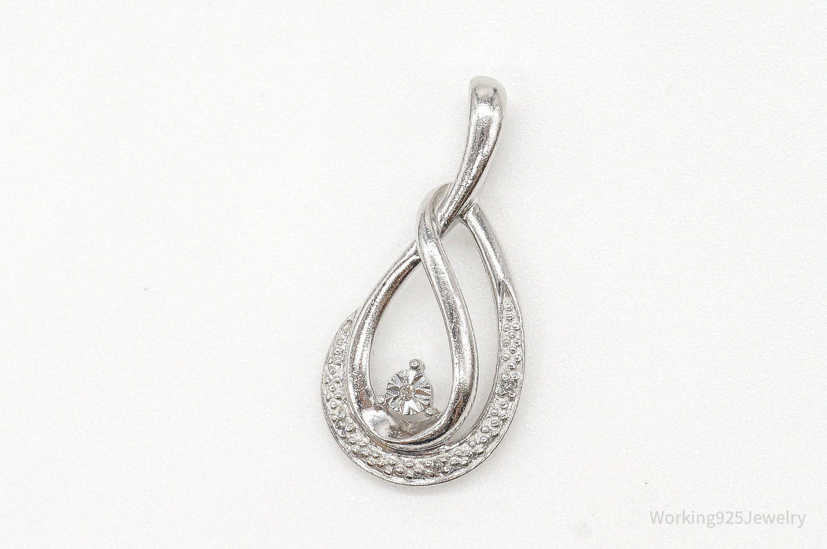 Vintage Designer 4 Diamond Sterling Silver Pendant