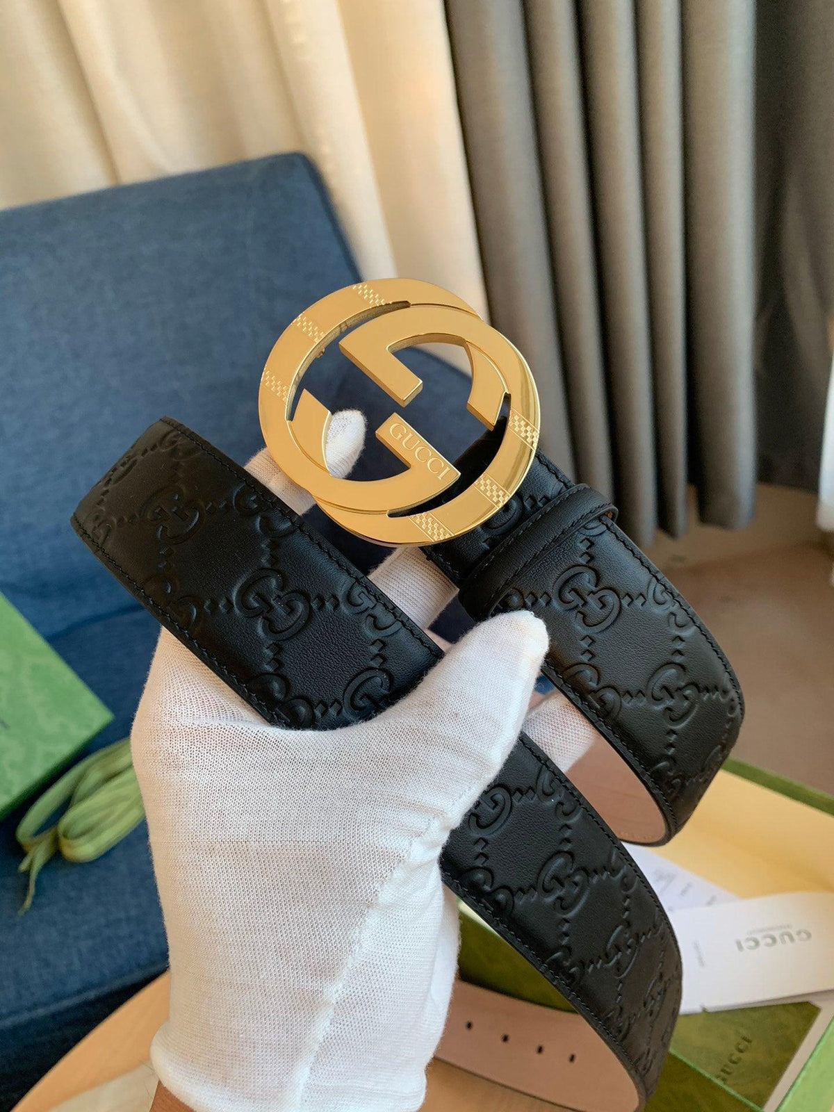 GUCCI Embellished coated-canvas and leather belt 'Black'