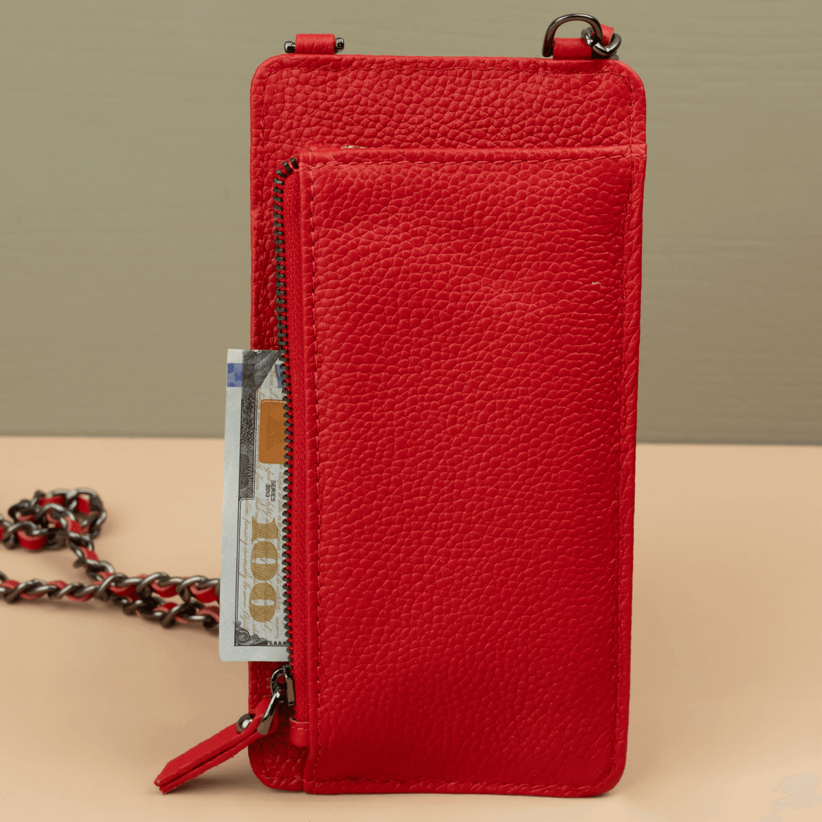 Leather Red Crossbody Bag Phone Wallet - Columbus