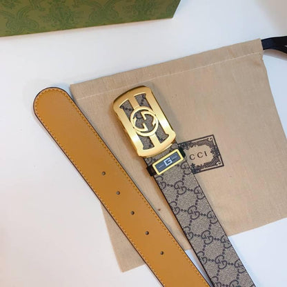GUCCI Embellished coated-canvas and leather belt 'Beige'
