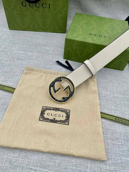 GUCCI Embellished coated-canvas and leather belt 'Cream'