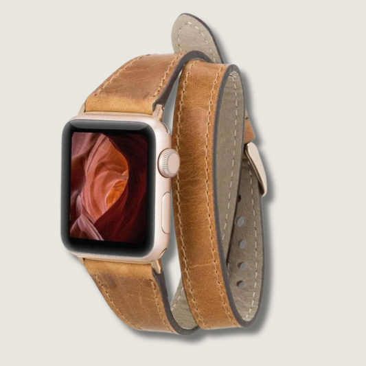 Luxury Double Wrap Vegetal Brown Leather Apple Watch Band - San Diego