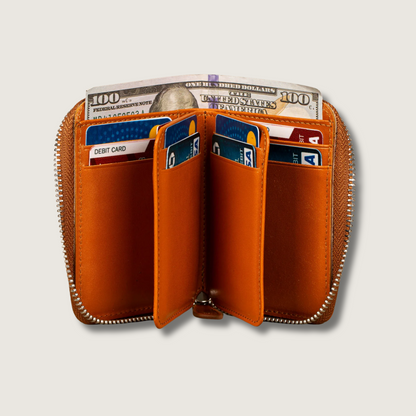Premium Leather Zipper Wallet - Caramel Brown - Anniston