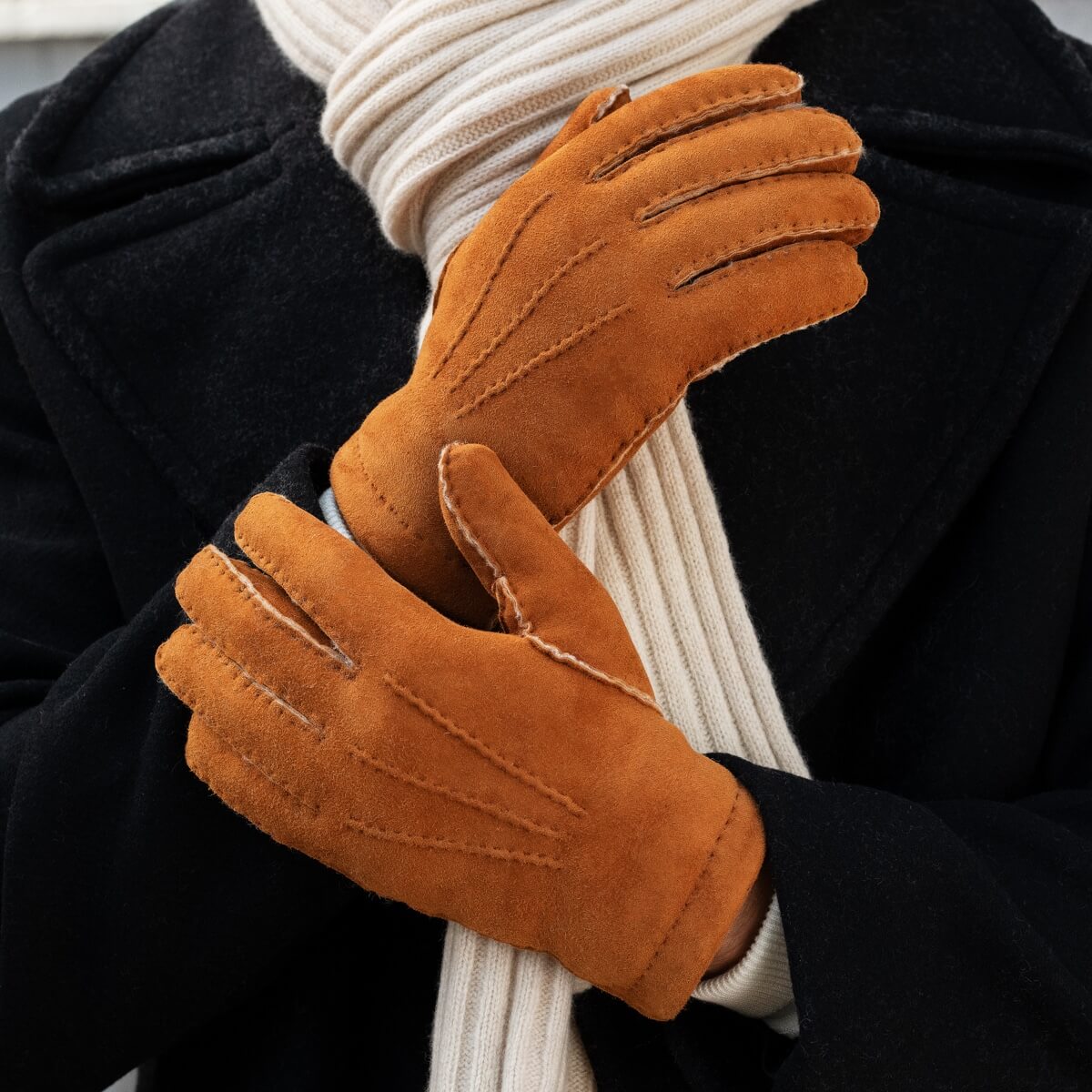 Tommaso - Italian suede leather gloves with luxurious natural sheep fur lining — photo 8 of 10