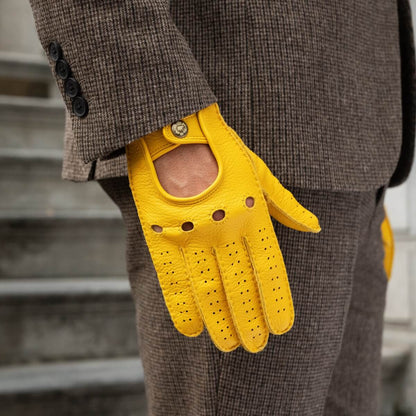 Leonardo (yellow) - Italian driving gloves made of American deerskin leather — photo 6 of 10