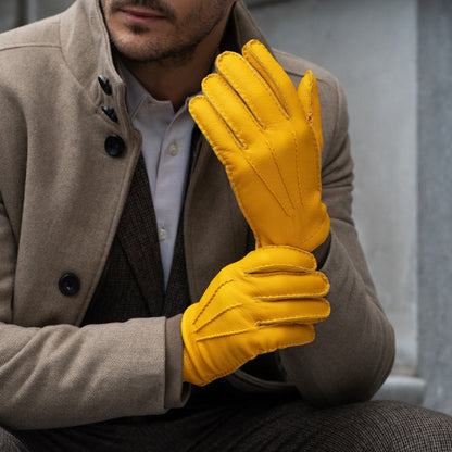 Matteo (yellow) - Italian gloves made of American deerskin leather with cashmere lining — photo 1 of 10