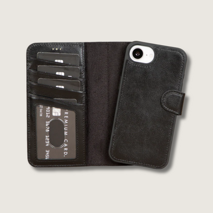 iPhone 16e Leather Wallet Case - Black - Brooklyn