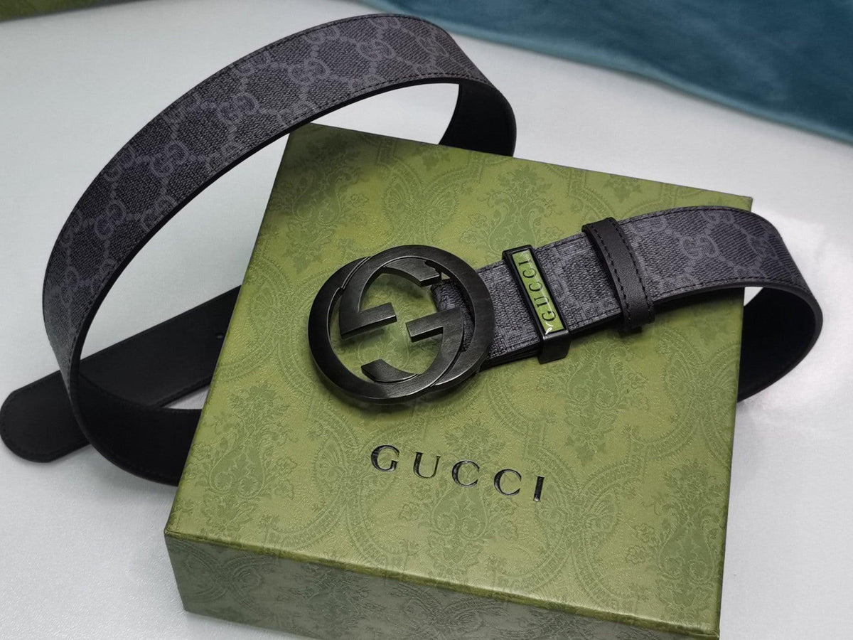 GUCCI Embellished coated-canvas and leather belt