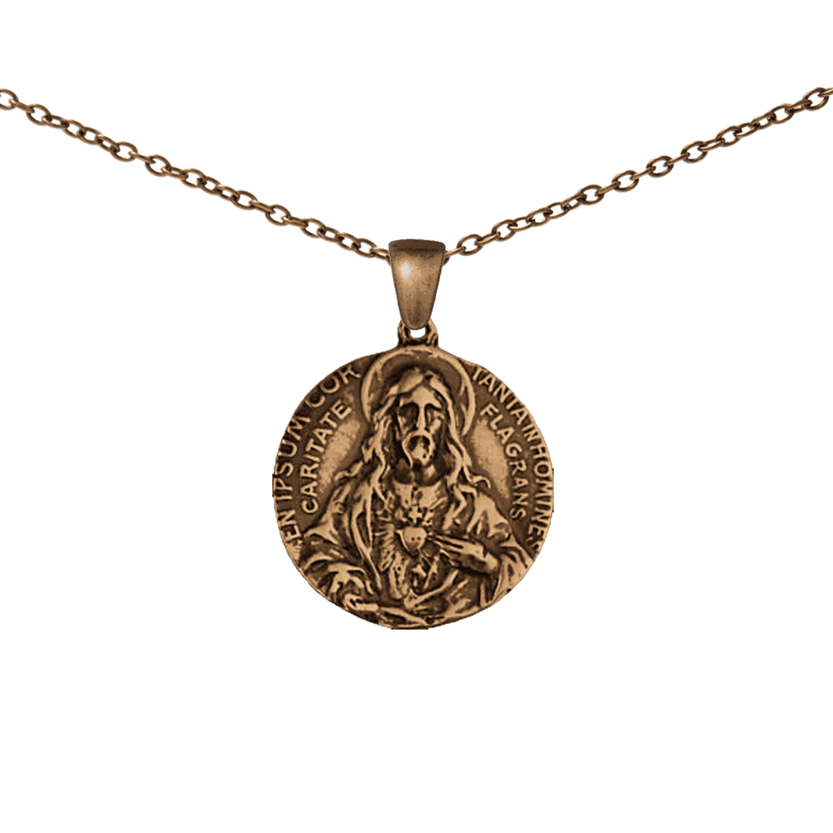 Vintage Bronze Sacred Heart Scapular Medal