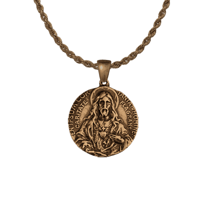 Vintage Bronze Sacred Heart Scapular Medal