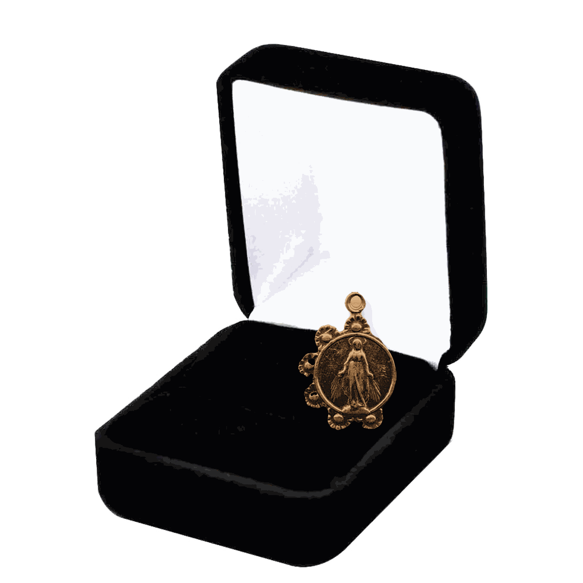 Vintage Bronze Mary with Daisy Wreath Medal