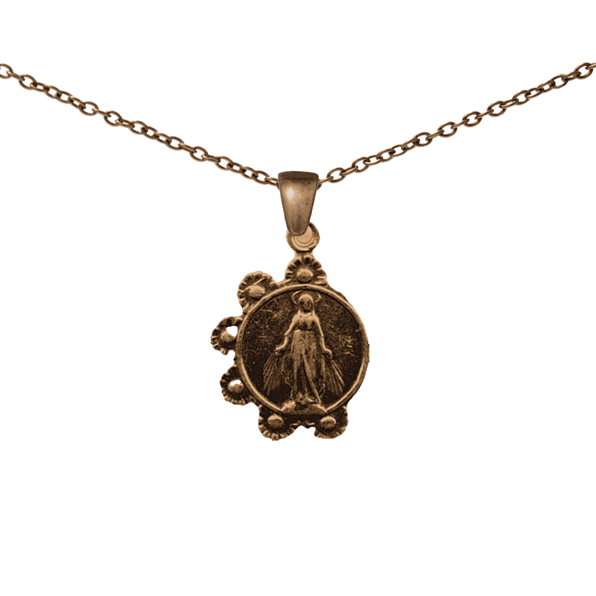 Vintage Bronze Mary with Daisy Wreath Medal