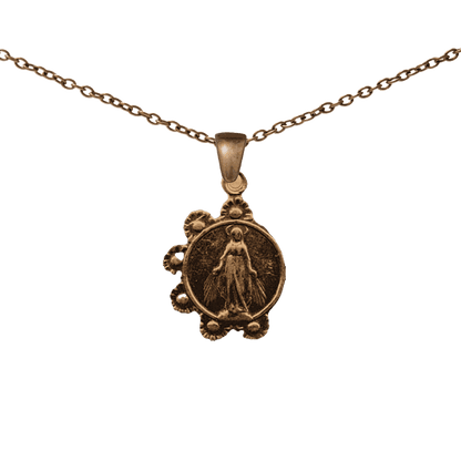 Vintage Bronze Mary with Daisy Wreath Medal