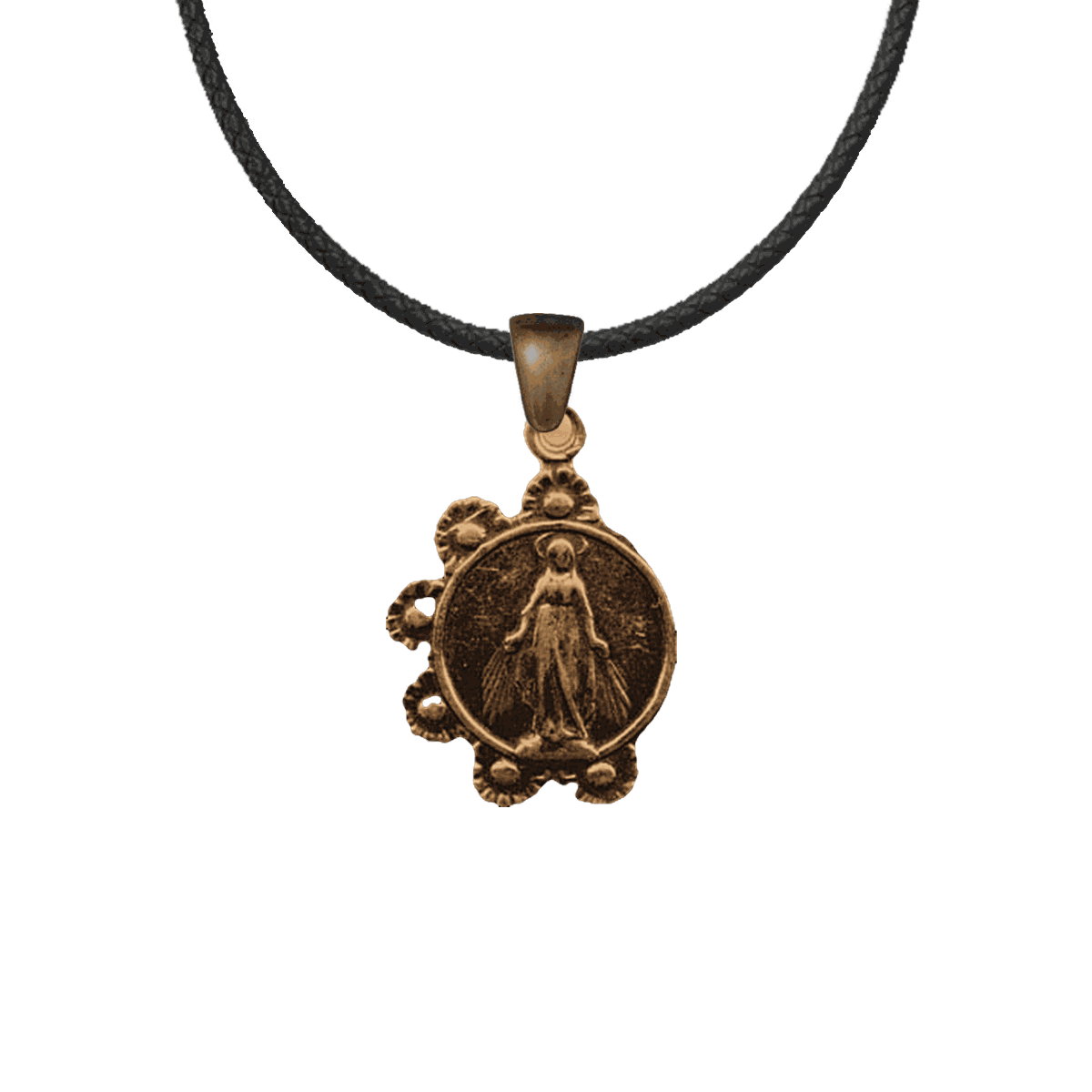 Vintage Bronze Mary with Daisy Wreath Medal