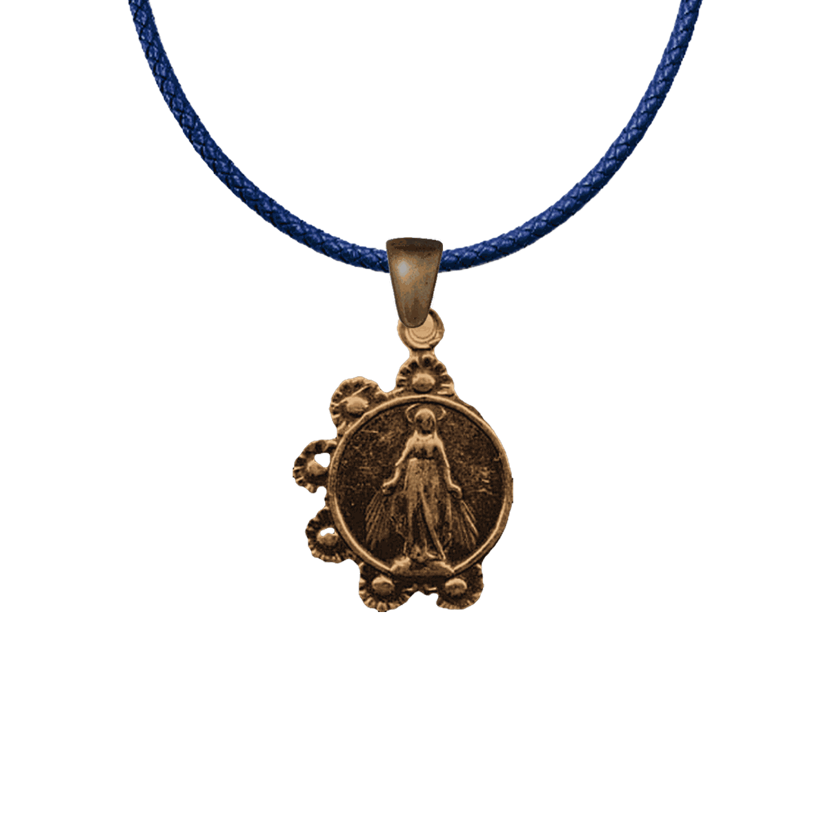 Vintage Bronze Mary with Daisy Wreath Medal