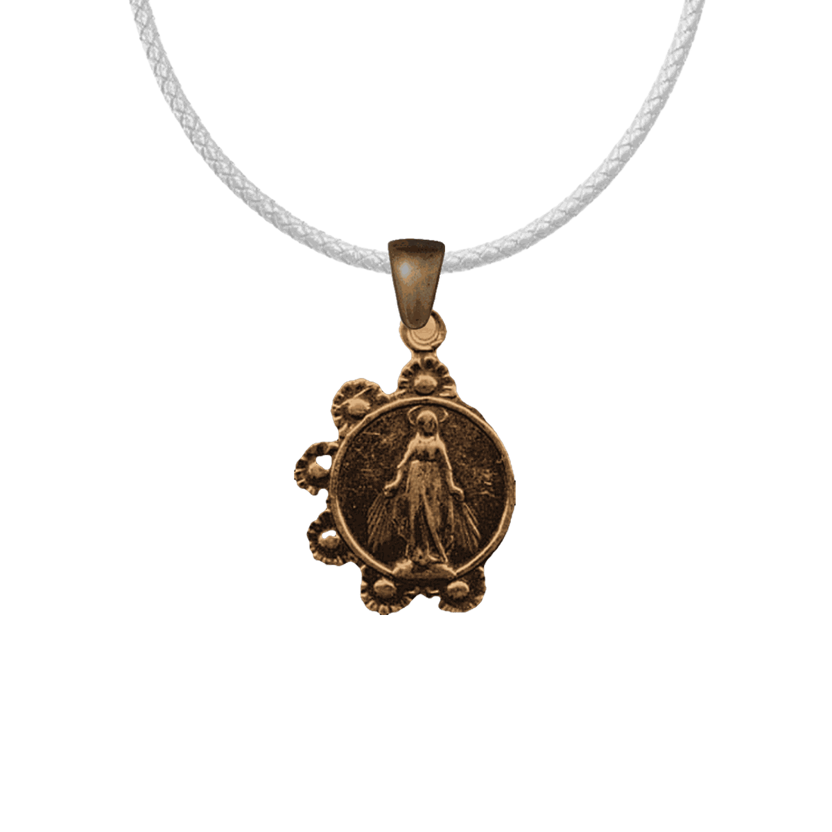 Vintage Bronze Mary with Daisy Wreath Medal