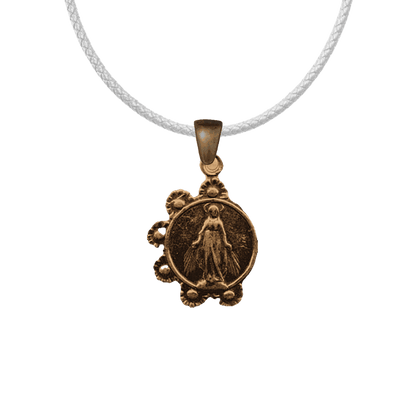 Vintage Bronze Mary with Daisy Wreath Medal