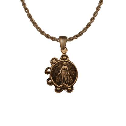 Vintage Bronze Mary with Daisy Wreath Medal