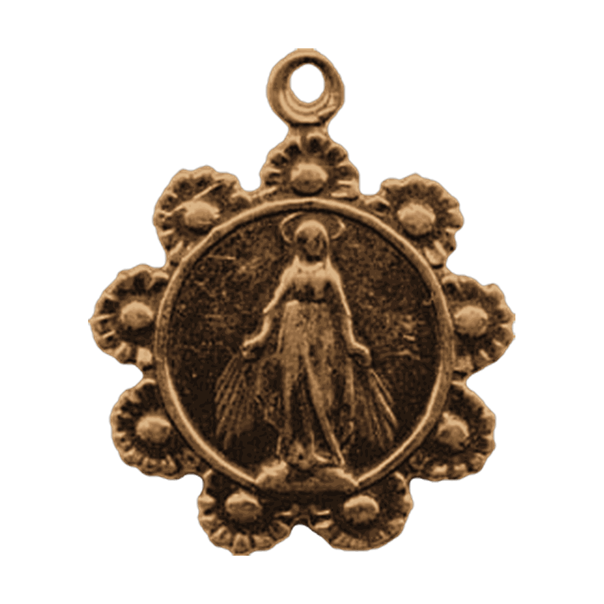 Vintage Bronze Mary with Daisy Wreath Medal