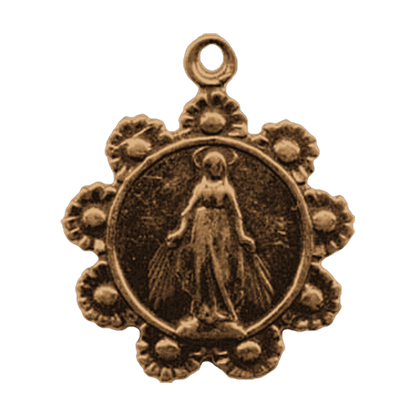 Vintage Bronze Mary with Daisy Wreath Medal