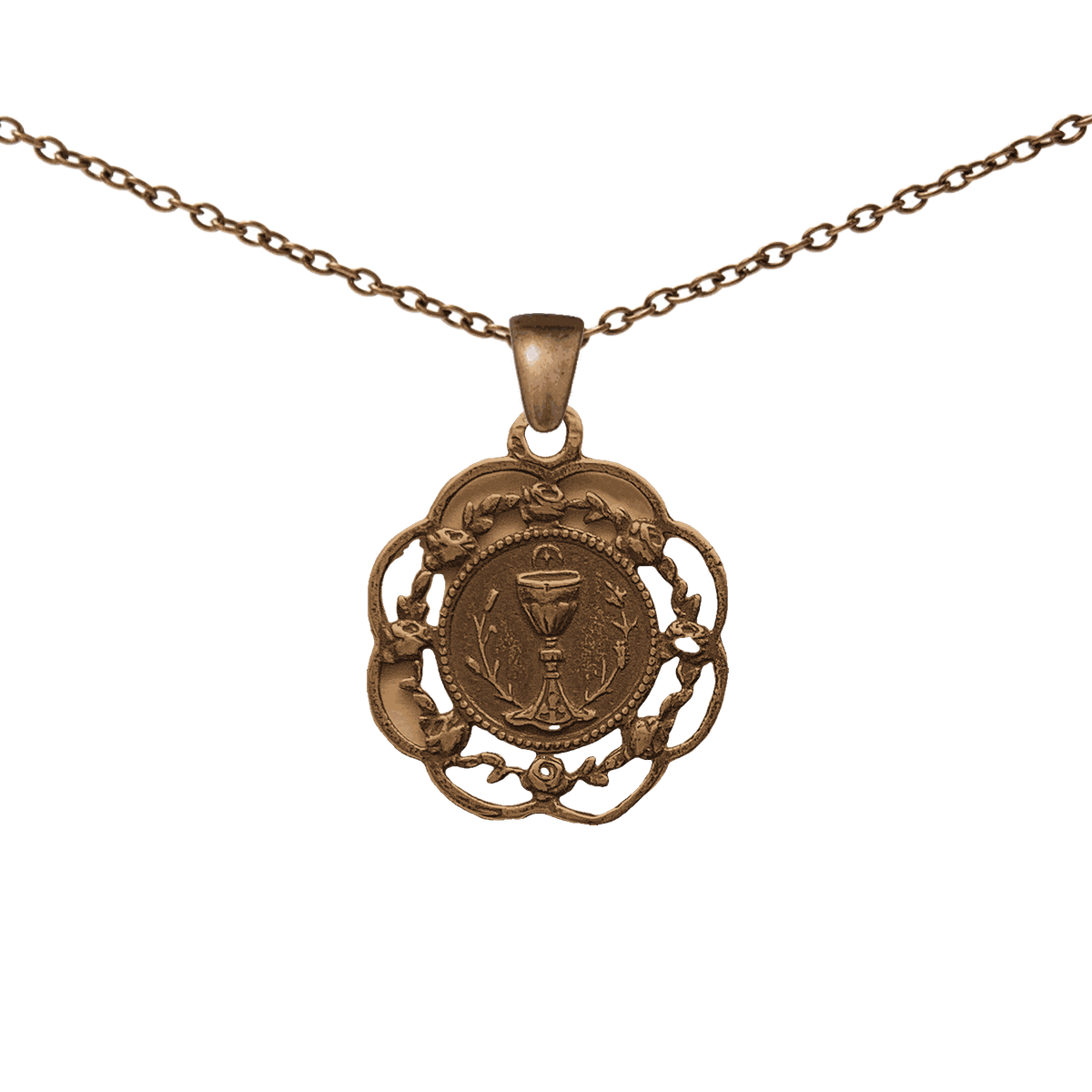 Vintage Bronze Eucharist with Rose Frame Medal