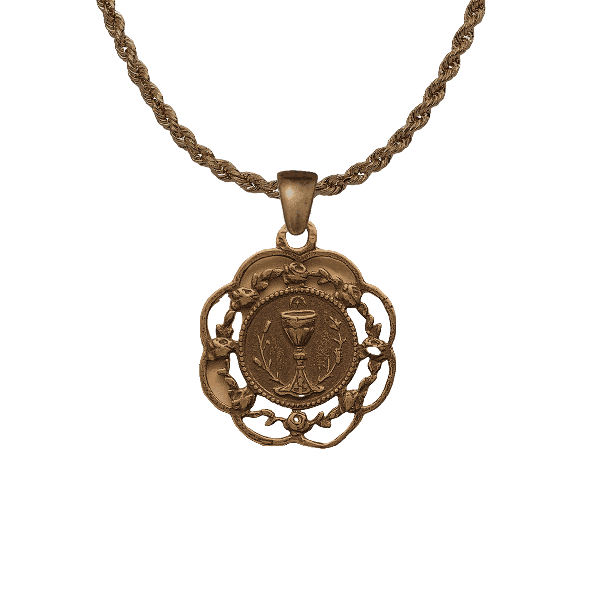 Vintage Bronze Eucharist with Rose Frame Medal