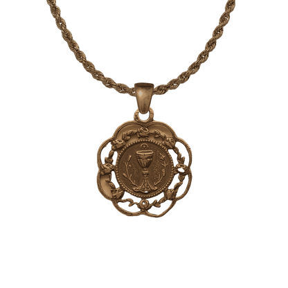 Vintage Bronze Eucharist with Rose Frame Medal