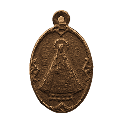 Vintage Bronze Small Holy Mary and Sacred Heart Medal