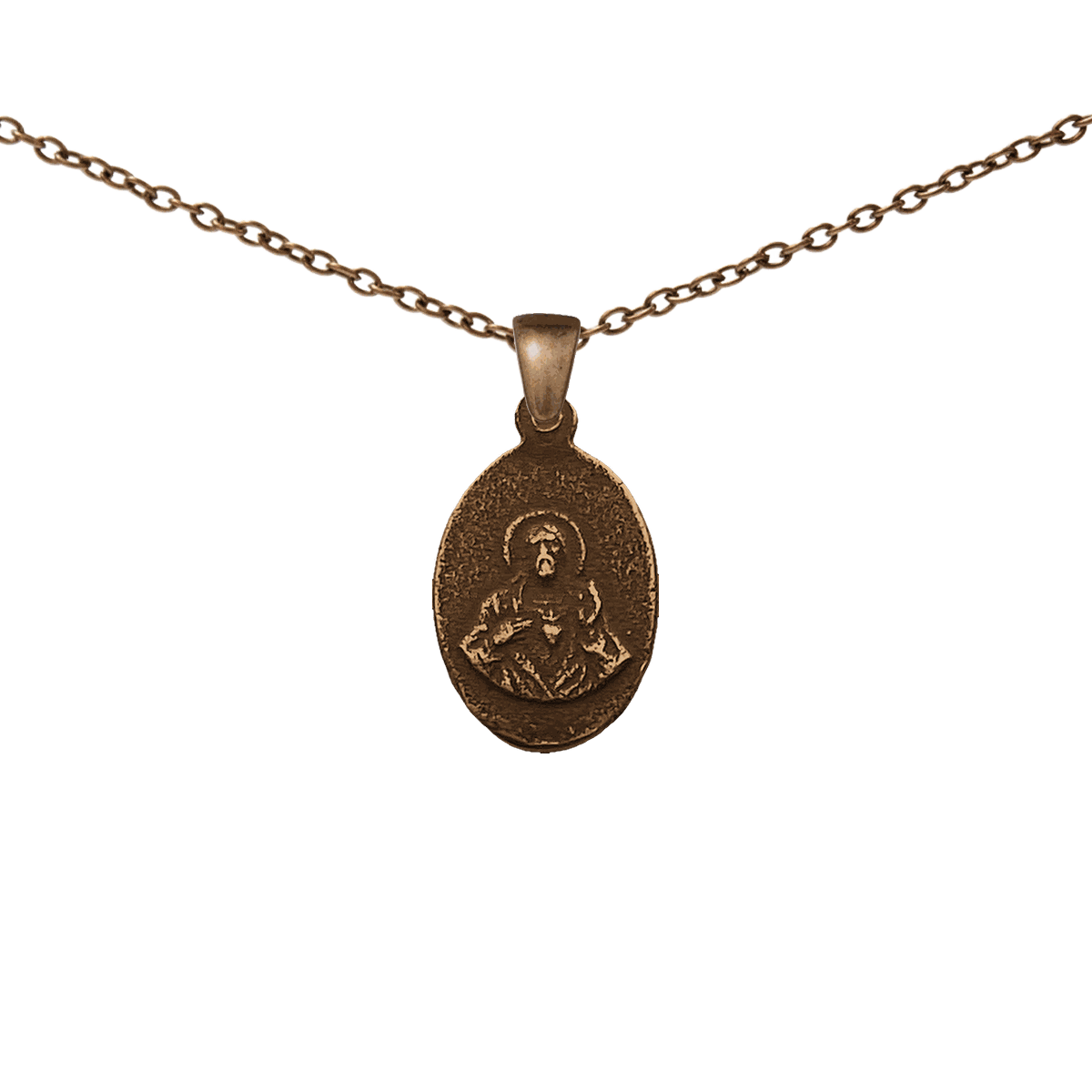 Vintage Bronze Small Holy Mary and Sacred Heart Medal