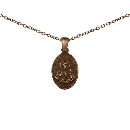Vintage Bronze Small Holy Mary and Sacred Heart Medal
