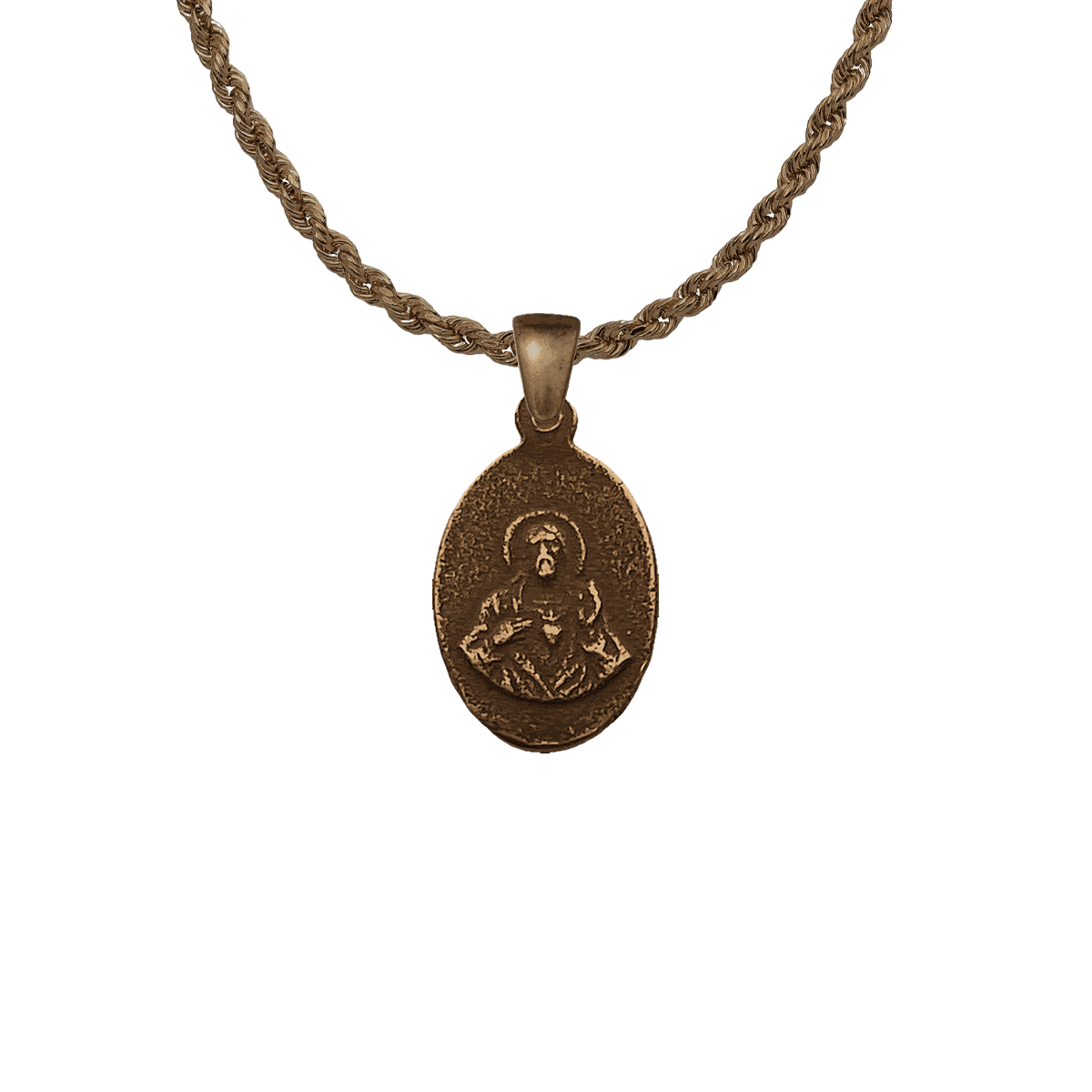 Vintage Bronze Small Holy Mary and Sacred Heart Medal