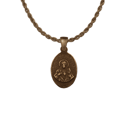 Vintage Bronze Small Holy Mary and Sacred Heart Medal
