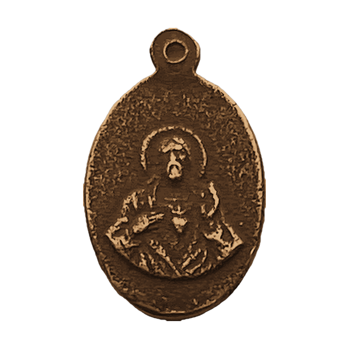 Vintage Bronze Small Holy Mary and Sacred Heart Medal
