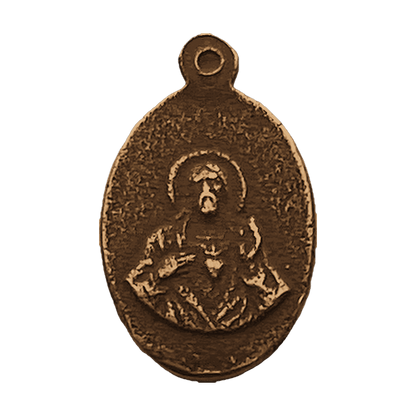 Vintage Bronze Small Holy Mary and Sacred Heart Medal