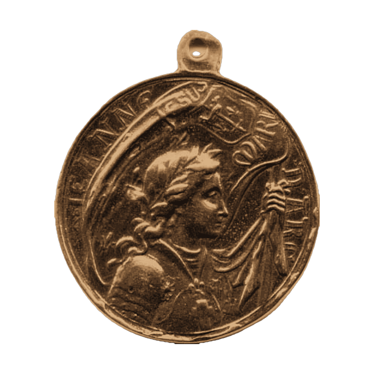 Vintage Bronze Joan of Arc with Our Lady of Grace Medal