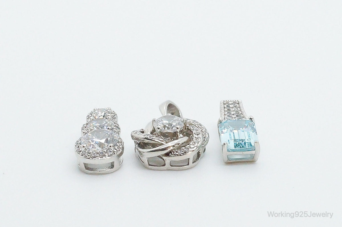 Vintage Blue Topaz & Cubic Zirconia Sterling Silver Necklace Pendants