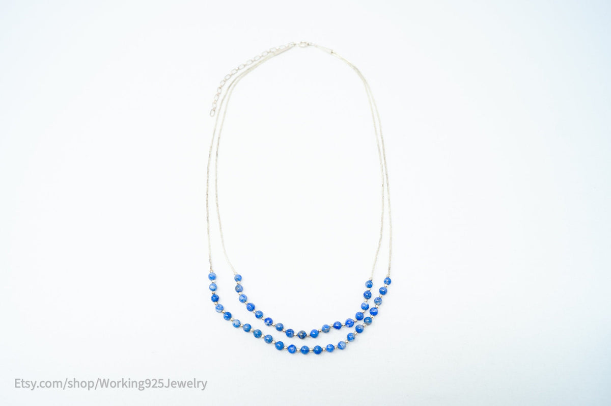 Vtg Designer Carolyn Pollack Relios Lapis Lazuli Bead Sterling Silver Necklace